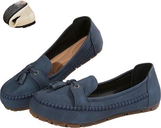 Generic Womens Fashion Soft-Soled Loafers with Bowknot Comfortable Lightweight Anti-Slip Leather Flat Loafers for Business, Casual, Work (Navy,4.5)