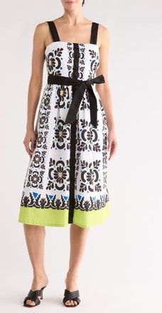 T Tahari Square Neck Sleeveless Fit & Flare Dress in Island Dream Print at Nordstrom Rack, Size X-Large