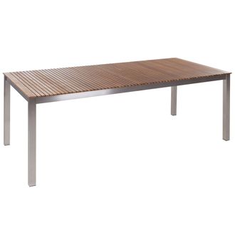 Beliani Mesa De Jard&iacute;n De Madera De Teca Clara 200 X 90 Cm Con Marco De Acero Inoxidable Tradicional Viareggio Ii