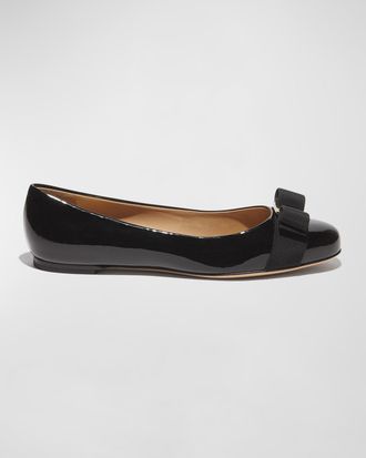 Ferragamo Varina Patent Leather Bow Ballerina Flats