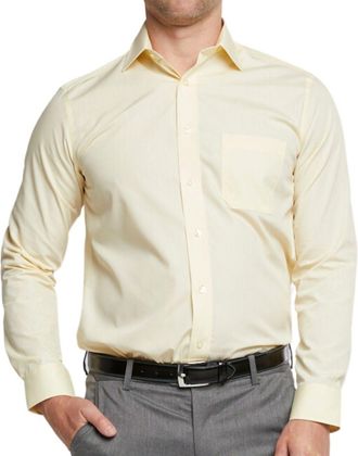 Double TWO Mens Long Sleeve Plain Formal Shirt Non Iron Classic Fit Business Dress Shirt - Lemon, 15.5in Collar