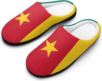 Generic Flag of Cameroon Mens Soft Cotton Slippers with Memory Foam Anti-skid House Shoes for Travel Indoor Outdoor