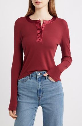 Frame Denim The Satin Trim Rib Henley in Burgundy at Nordstrom, Size X-Small