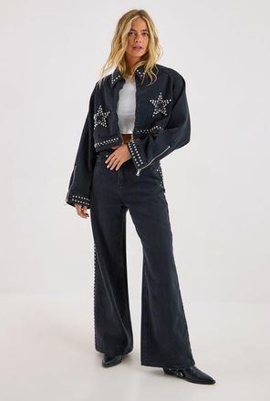 NASTY GAL Star Studded Baggy Denim Jeans in Washed Black at Nordstrom, Size 10