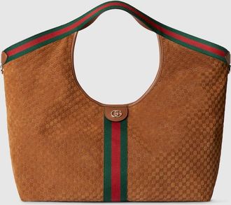 Gucci Giglio Large Tote Bag, Brown, Suede