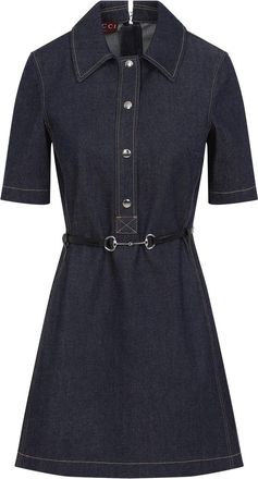 Gucci Dark Blue Gancio Cotton Mini Dress-Donna