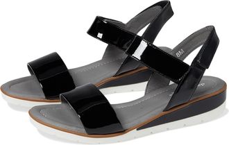 David Tate Scala Womens US Black Leather Ankle Strap Wedge Sandals ZOGG1715