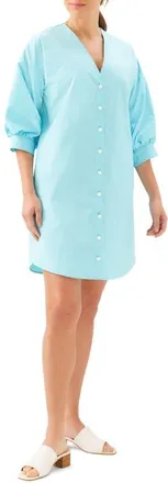 Karen Kane Puff Sleeve Pearly Button Dress in Aqua at Nordstrom, Size X-Large