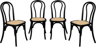 Sweeek Silla vintage de madera y rat&aacute;n, set de 4, negro