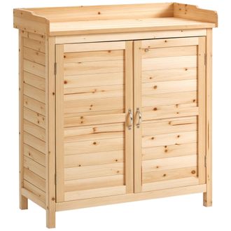 OEM Armario De Jard&iacute;n De Madera Armario Exterior Con 2 Puertas Estante Patas Elevadas Para Terraza Patio 83x40x92 Cm Natural