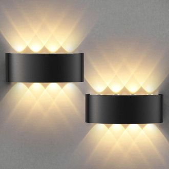 OEM 2 Pezzi Aplique Da Parete Interno, Aplique Su E Gi&ugrave;, Aplique En Alluminio Pressofuso 8w Nero, Aplique Ip 65 Da Esterno Led 3000k Bianco Caldo, Aplique