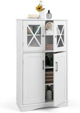 Costway Costway Armario De Ba&ntilde;o, Gabinete De Madera Con 2 Puertas Y 3 Estantes Ajustables, Mueble Auxiliar De Ba&ntilde;o, Armario De Almacenamiento Para Ba&ntilde;o, Sala 
