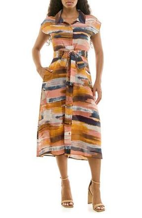 Nina Leonard Print Short Sleeve Shirtdress in Gold Multi at Nordstrom Rack, Size X-Large
