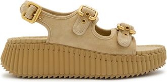 Chlo&eacute; Nama Whipstitched Suede Wedge Sandals - Sand - 40 (IT40 / UK7)
