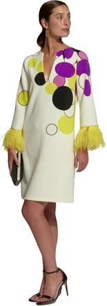 Moskada Gele jurk met stippen en veren - Dames - Korte kleedjes - Wit - XL - Kleedjes