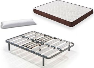 HOGAR 24 Cama Completa - Colch&oacute;n Viscobrown Doble Capa Viscosoft, Altura 15 Cm + Somier Multil&aacute;minas Con Patas De 25 Cm + Almohada De Fibra, 135x190 Cm