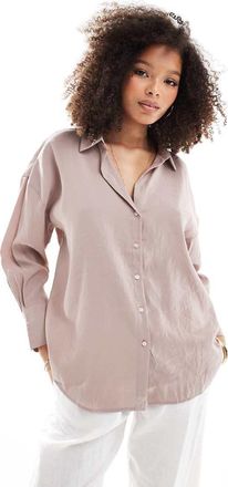 Only oversized long sleeve textured shirt in beige-Neutral