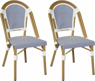 Mobili Rebecca Set de 2 silla apilable de jard&iacute;n de aluminio blanco y azul 85x46x57