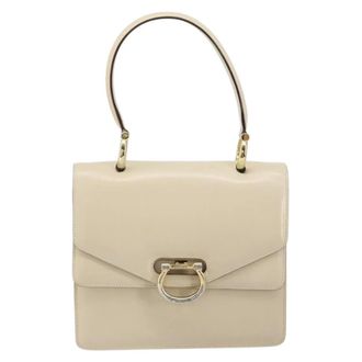 Celine Vintage Top Handle Bag Glazed Leather Ecru Leather Handbag (Pre-Owned)