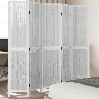Berkfield Home Room Divider 5 Panels White Solid Wood Paulownia