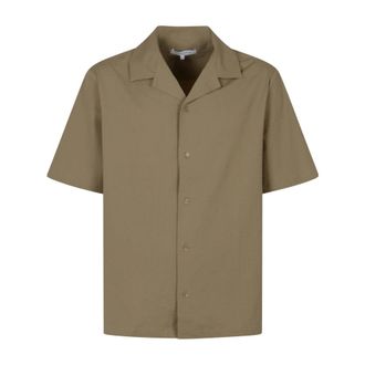 Maison Kitsun&eacute; Seersucker Resort Shirt - Heren - Korte mouwen Overhemden - Bruin - M - Katoen - Overhemden