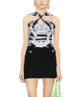 Versace Baroque Crop Top In Black & White