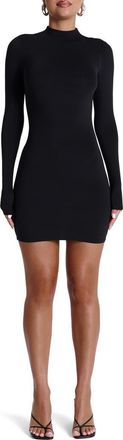 Naked Wardrobe Long Sleeve Mock Neck Minidress in Black at Nordstrom, Size X-Large