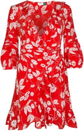 Rixo Red & White Floral Mini Wrap Dress Size S