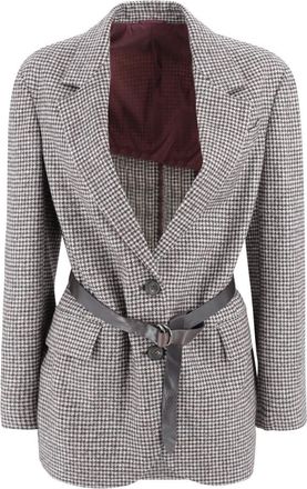 Brunello Cucinelli Blazers, female, Brown, XS, Brown Houndstooth Wool Alpaca Jacket