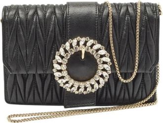 Miu Miu Pre-owned Matelasse Leather Clutch - Dames - Vintage Schoudertas - Zwart - ONE Size - Leer - Vintage
