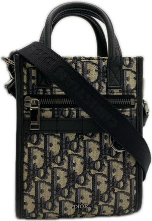 Dior Beige Navy Canvas Leather Shoulder Bag (Pre-Owned)