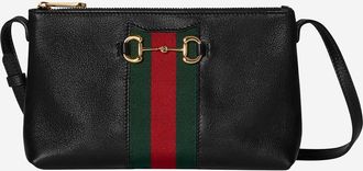 Gucci Womens Horsebit Web Mini Bag Black Leather Shoulder