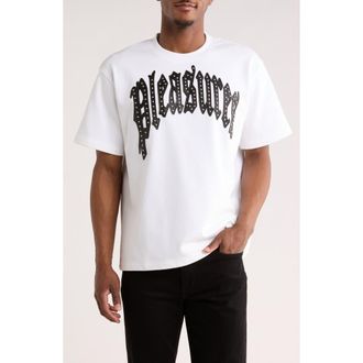 Pleasures Twitch Leather Appliqu&eacute; & Rhinestone T-Shirt in White at Nordstrom, Size Xx-Large