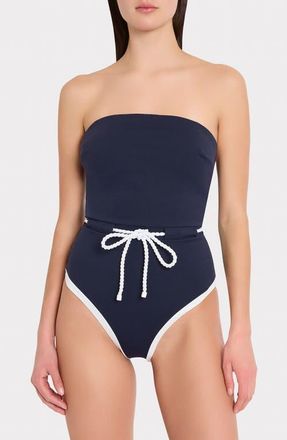 Milly Strapless Belted One-Piece Swimsuit in Navy at Nordstrom, Size X-Small