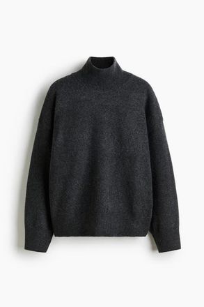 H&M Oversized Turtleneck Jumper in Dark Gray Melange at Nordstrom, Size Xx-Small