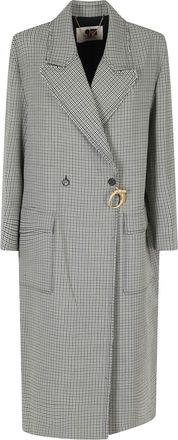 Ports 1961 Gray Check Pattern Fringed Lapels Wool Coat