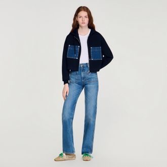 Sandro Knit and denim sweatshirt