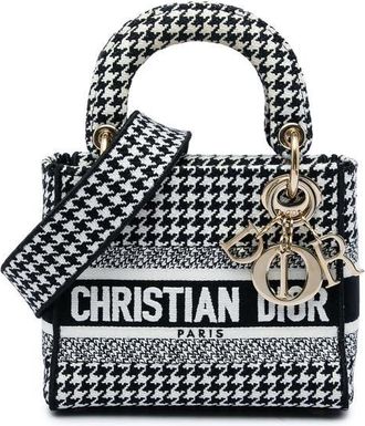 Dior Pre-owned Dior Mini Embroidered Canvas Houndstooth Lady D Lite Satchel Ladies WJZERVG3EMTNK7PT