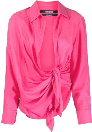 Jacquemus La Chemise Bahia Draped Shirt - Dames - Overhemden - Roze - 3XS - Overhemden