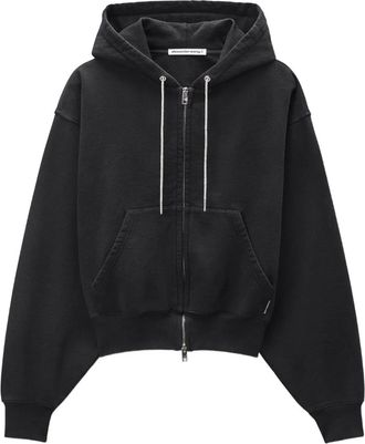 Alexander Wang Felpa con strass, zip e cappuccio - Nero