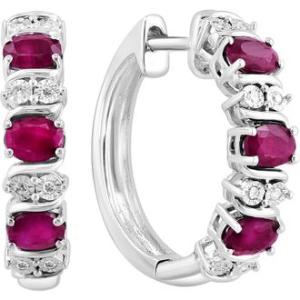 Effy Sterling Silver Sapphire & Diamond Hoop Earrings in Red at Nordstrom Rack