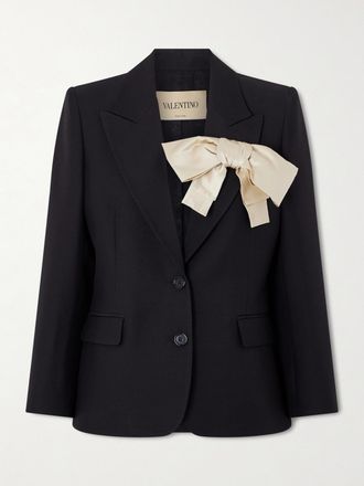 Valentino Garavani Blazer In Cr&ecirc;pe Di Misto Lana E Seta Con Fiocco - Nero