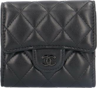 Chanel Black Leather Wallet (Tri-Fold) (Pre-Owned)