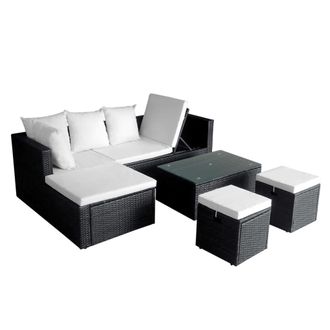 vidaXL Set Muebles De Jard&iacute;n 4 Piezas Y Cojines Rat&aacute;n Sint&eacute;tico Negro Vidaxl