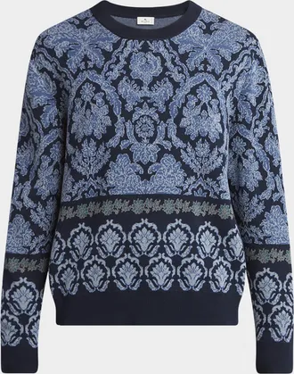 Etro Men & apos;s Cotton Damask Jacquard Crewneck Sweater