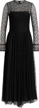 Alberta Ferretti Midi-jurk van tule met polkadots en doorschijnende details - Dames - Avondkleed - Zwart - XS - Tule - Kleedjes