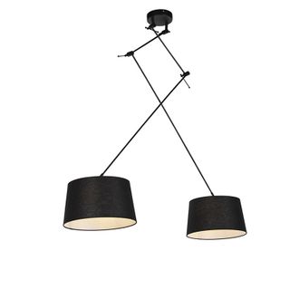 QAZQA Moderno L&aacute;mpara Colgante Negra Con Pantallas De Lino Negras De 35 Cm 2 Luces - Blitz Acero /lino Cil&iacute;ndra /alargada /redonda Adecuado Para Led Max. 2 