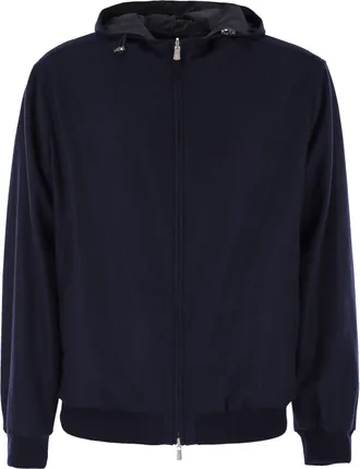 Fedeli Reversible Bomber Jacket With Hood In Cashmere Flannel And Airstop