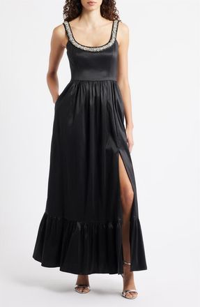 Hutch Ericha Crystal Embellished Satin Gown in Black at Nordstrom, Size 00