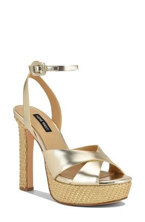 Nine West Ankle Strap Platform Sandal in Gold at Nordstrom, Size 9.5